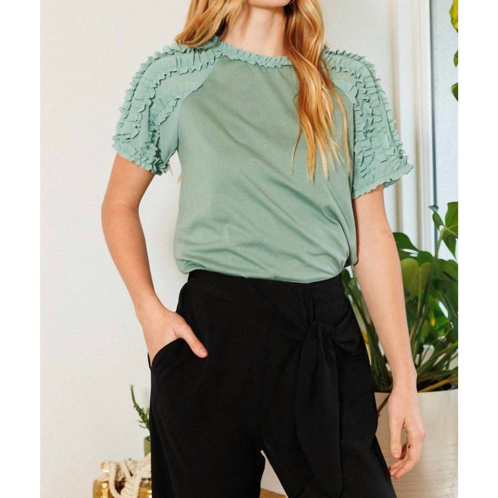 NEW ODDI ruffle knit top in sage